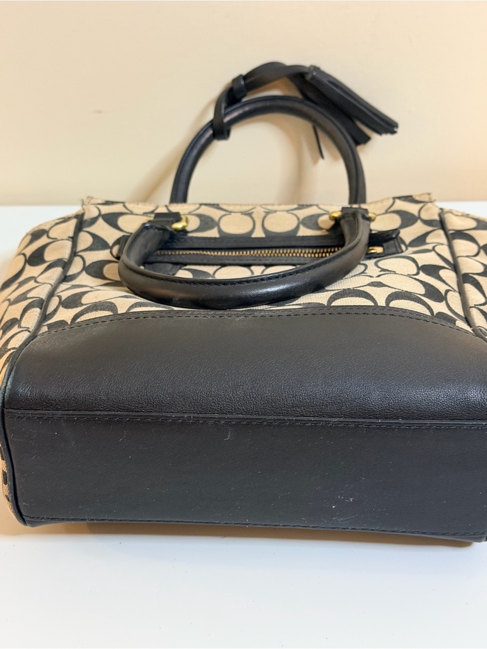 Coach Khaki and Black Signature Logo Tote - Picture 7 of 8